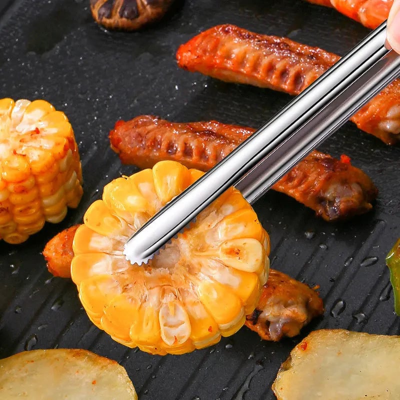 Stainless Steel BBQ Grill Tongs Non-Slip Kitchen Food Clips