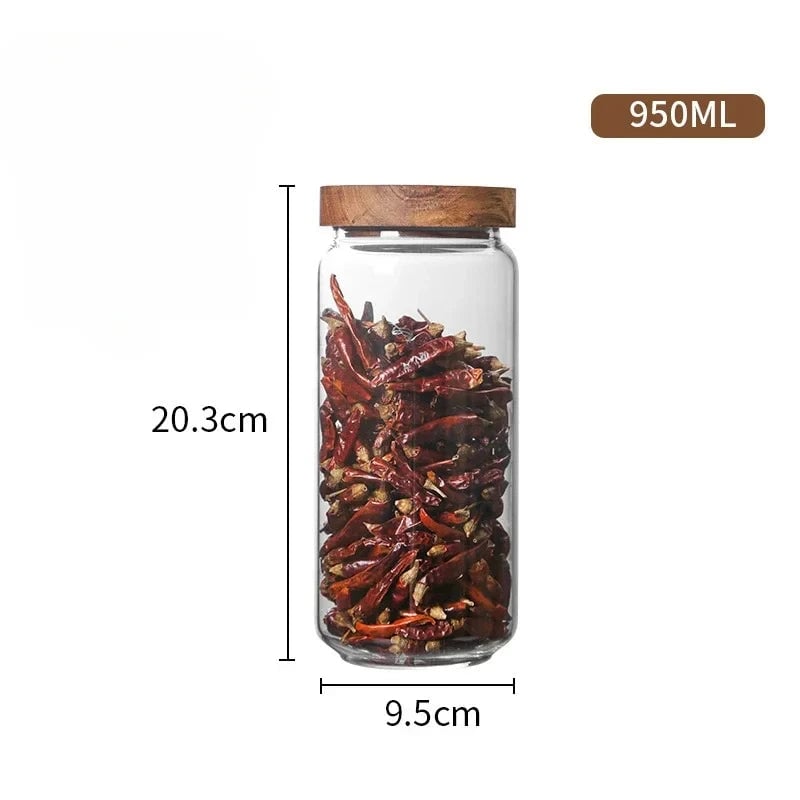 Glass Airtight Canister Wood Lid Kitchen Storage Jar Food Container