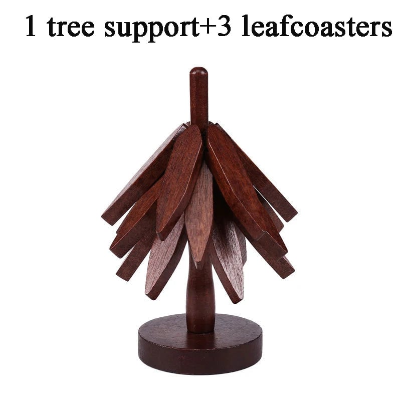 Tree Shape Wooden Trivet Set 4 Foldable Hot Dish Stands Heat Resistant