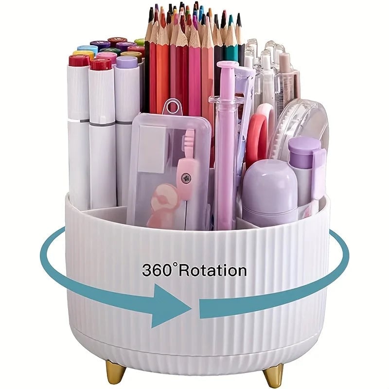 5-Slot 360° Rotating Desktop Pen Holder - Office Pencil Organizer
