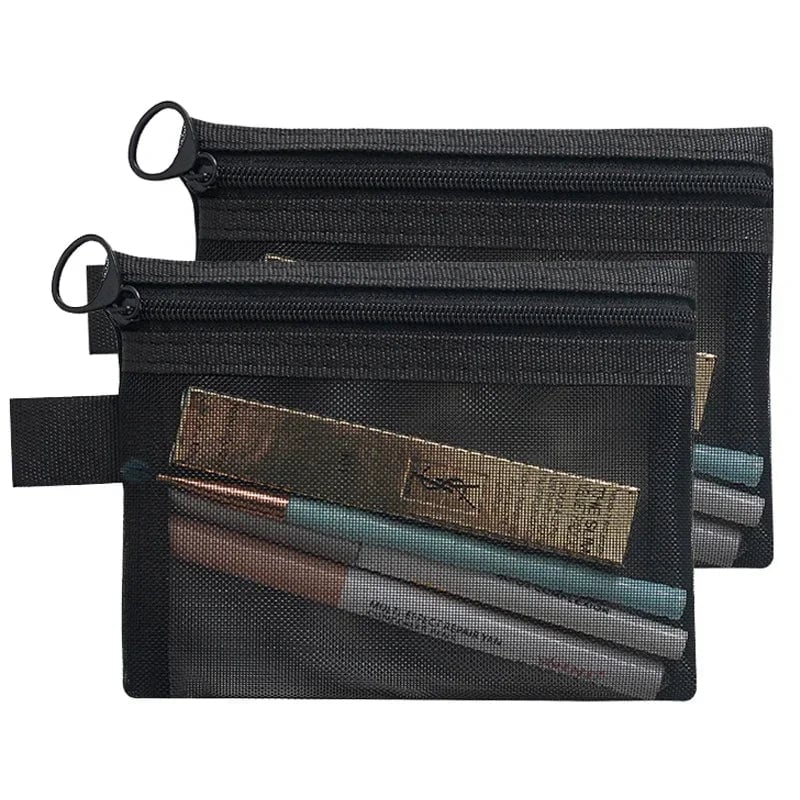 Mesh Clear Cosmetic Bags Set - Black Makeup Travel Organizer Pouch