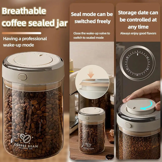 Vacuum Sealed Coffee Bean Storage Jar with Date Tracker & Valve