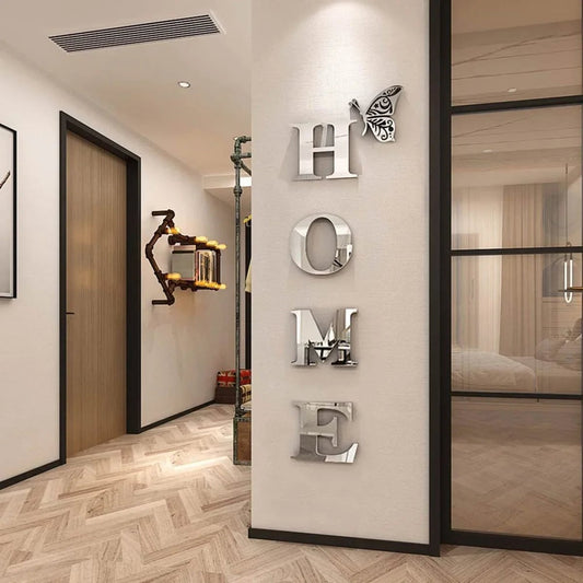 3D Mirror Wall Sticker Acrylic Home Logo Entrance Decor - Reflective