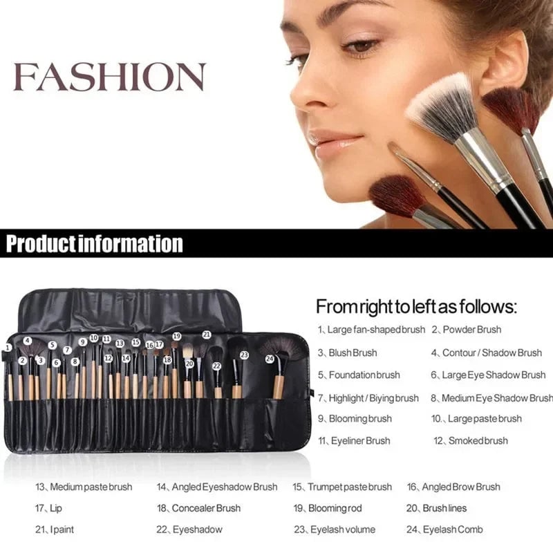 24-Piece Professional Makeup Brush Set - Foundation Eyebrow Powder