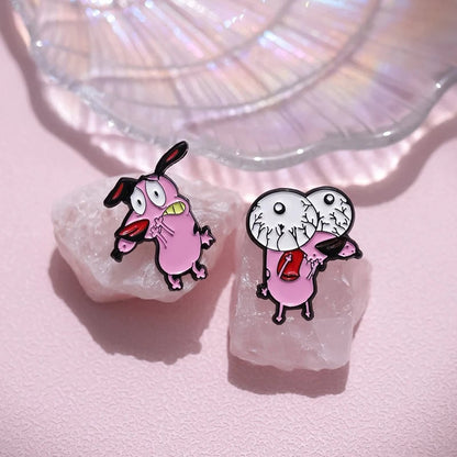 Courage Cowardly Dog Pink Enamel Brooch Pin - Kids Lapel Badge