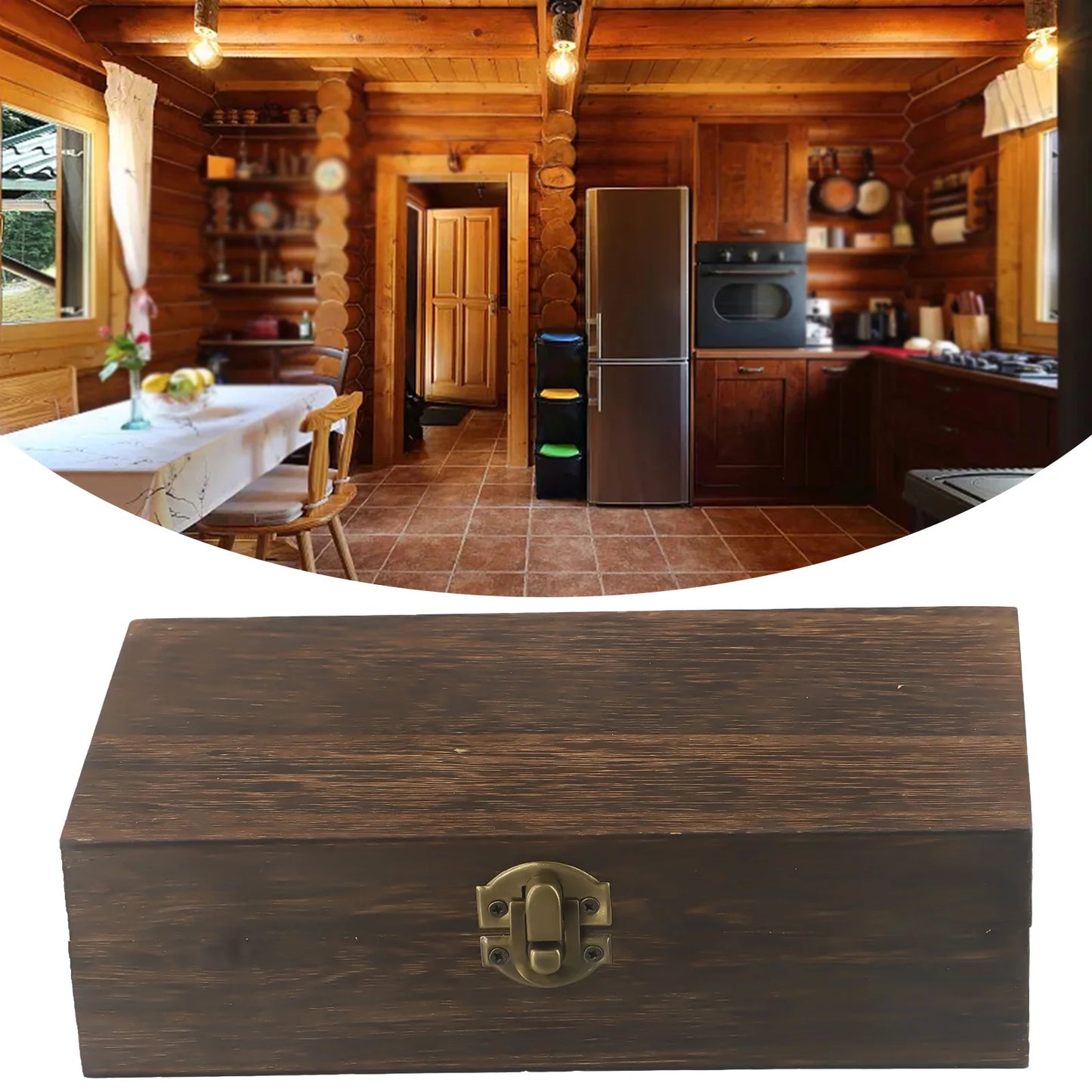 Wooden Storage Box 20x10x6cm Retro Buckle Tea Coffee Bean Container