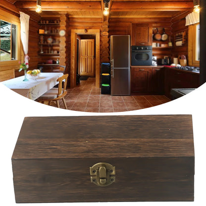 Wooden Storage Box 20x10x6cm Retro Buckle Tea Coffee Bean Container