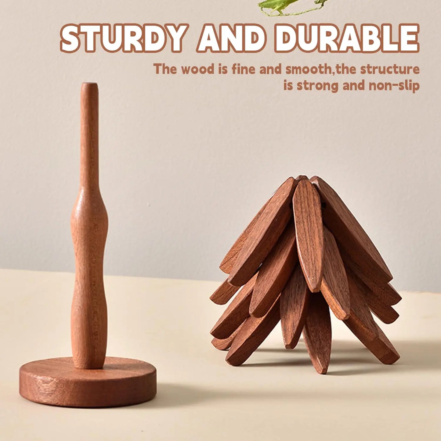 Tree Shape Wooden Trivet Set 4 Foldable Hot Dish Stands Heat Resistant