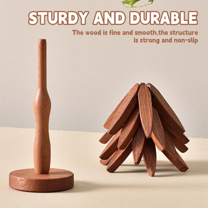 Tree Shape Wooden Trivet Set 4 Foldable Hot Dish Stands Heat Resistant