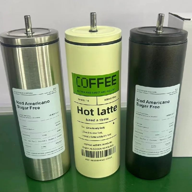 Stainless Steel Insulated Coffee Cup with Straw - Hot & Cold Drinks