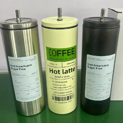 Stainless Steel Insulated Coffee Cup with Straw - Hot & Cold Drinks