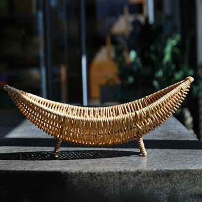 Crescent Woven Rattan Fruit Bowl Tray - Coffee Table Storage Basket