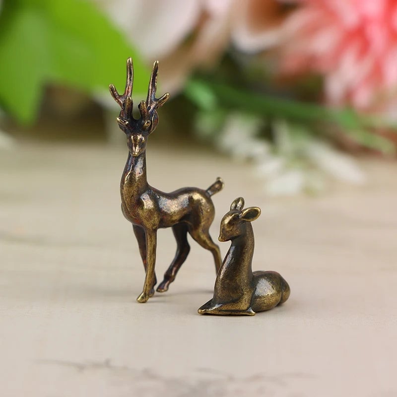 Copper Alloy Sika Deer Tabletop Ornament Vintage Animal Figurine