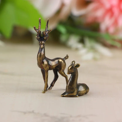 Copper Alloy Sika Deer Tabletop Ornament Vintage Animal Figurine
