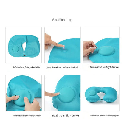 Push-Inflatable U-Shaped Neck Pillow 360° Rotation Travel Support