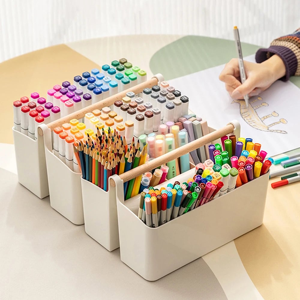 Large Capacity Desktop Pen Holder - Multi-Compartment Stationery Box