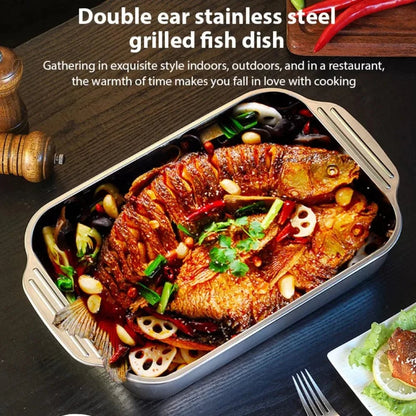 Stainless Steel Nonstick BBQ Fish Tray with Lid - Deep Baking Pan