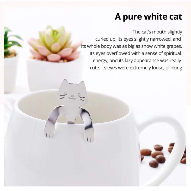 4pc Stainless Steel Mini Cat Kitten Coffee Tea Dessert Spoons Set