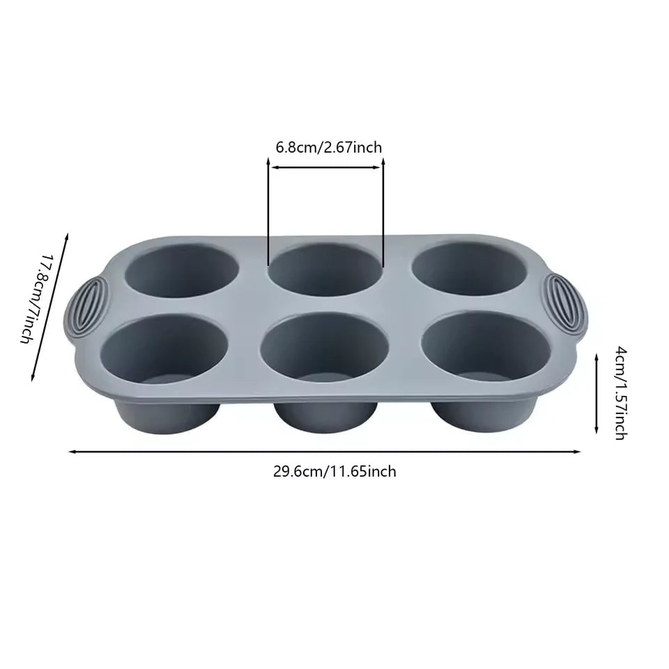 6 Cup Silicone Muffin Pan Non-Stick Baking Tray Cupcake Mold