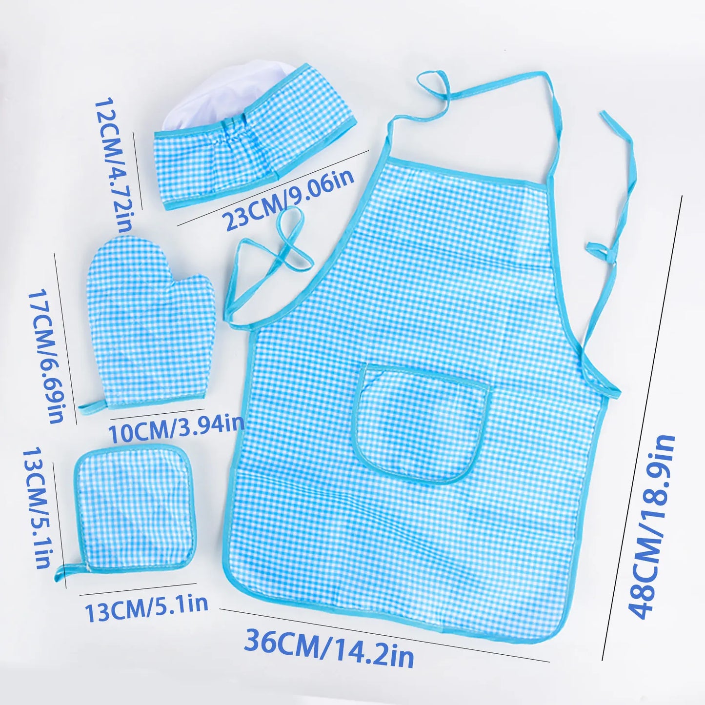 Kids Kitchen Play Set with Checkered Apron - Dress Up Cooking Toy