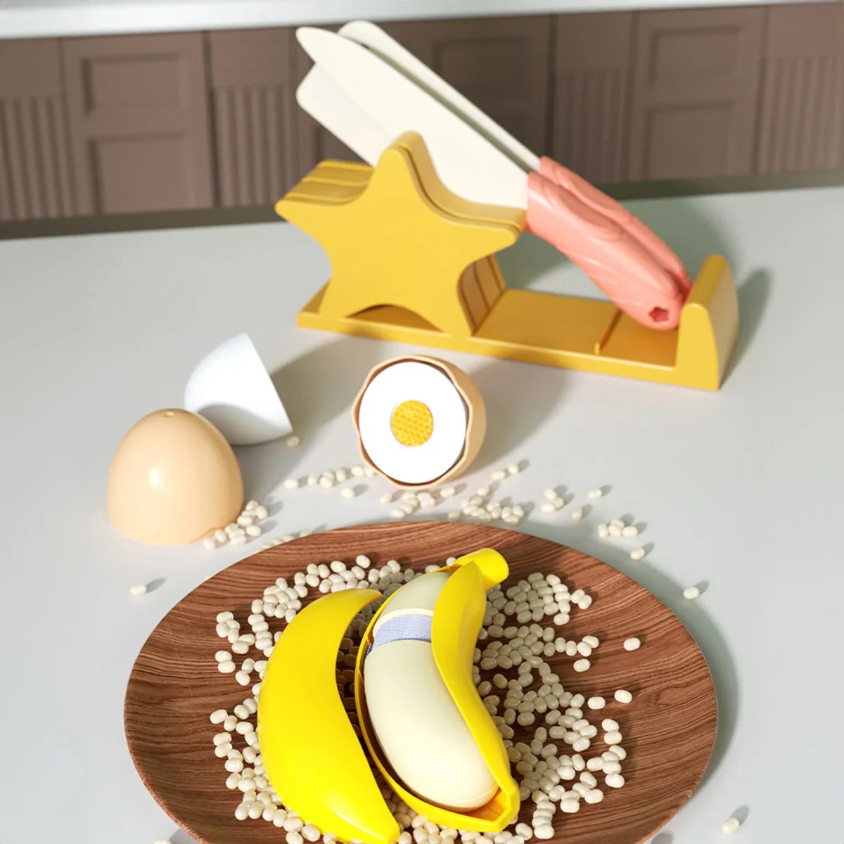Cutting Play Food Set 30pc Wooden Kitchen Toys Educational Pretend