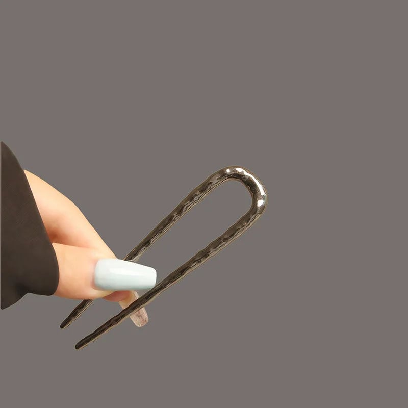 Metal Alloy U-Shaped Hair Forks Hammer Pattern Hairpins Women