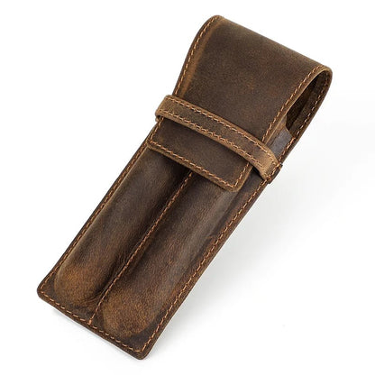 Handmade Cowhide Leather Pencil Case Magnetic Drawer 1/2/3 Slots