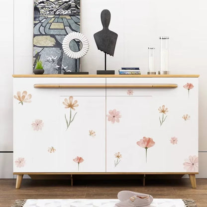 Watercolor Boho Pink Flowers Leaves Wall Decal Nursery Kids Room