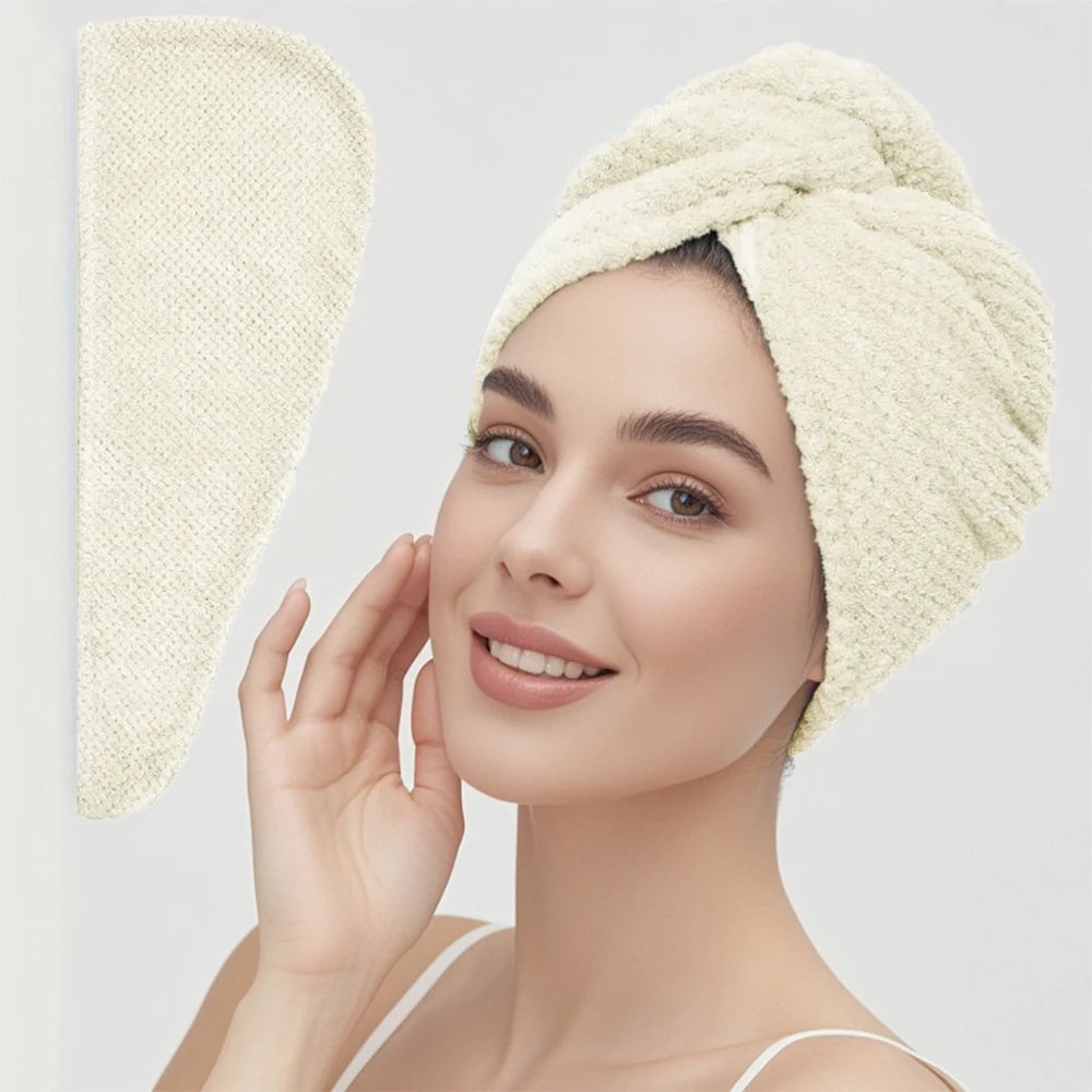 Women Hair Towel Wrap with Button - Quick Dry Absorbent Cap 9.8x25.5
