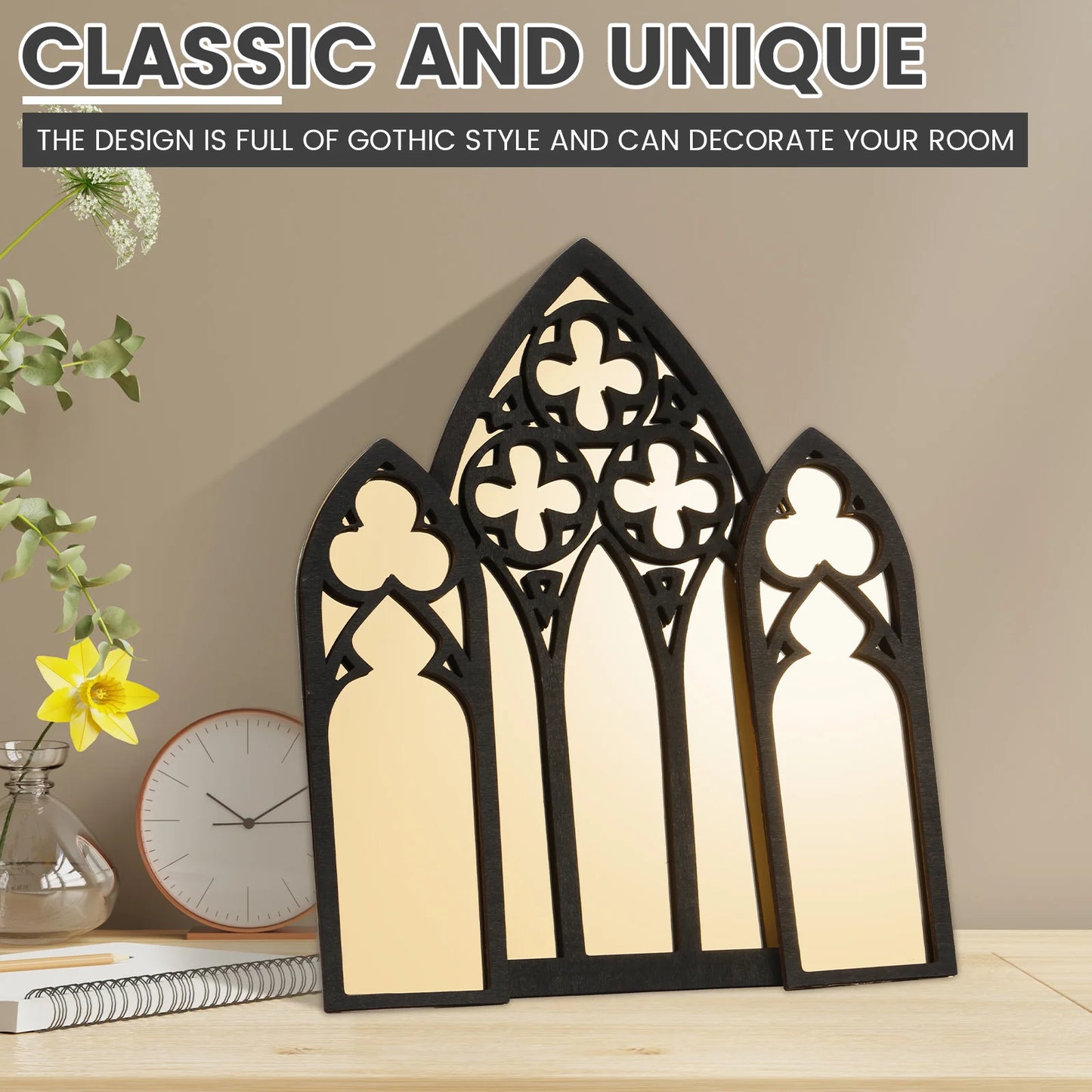 3Pcs Gothic Arched Wall Mirrors Cathedral Window Design Home Decor