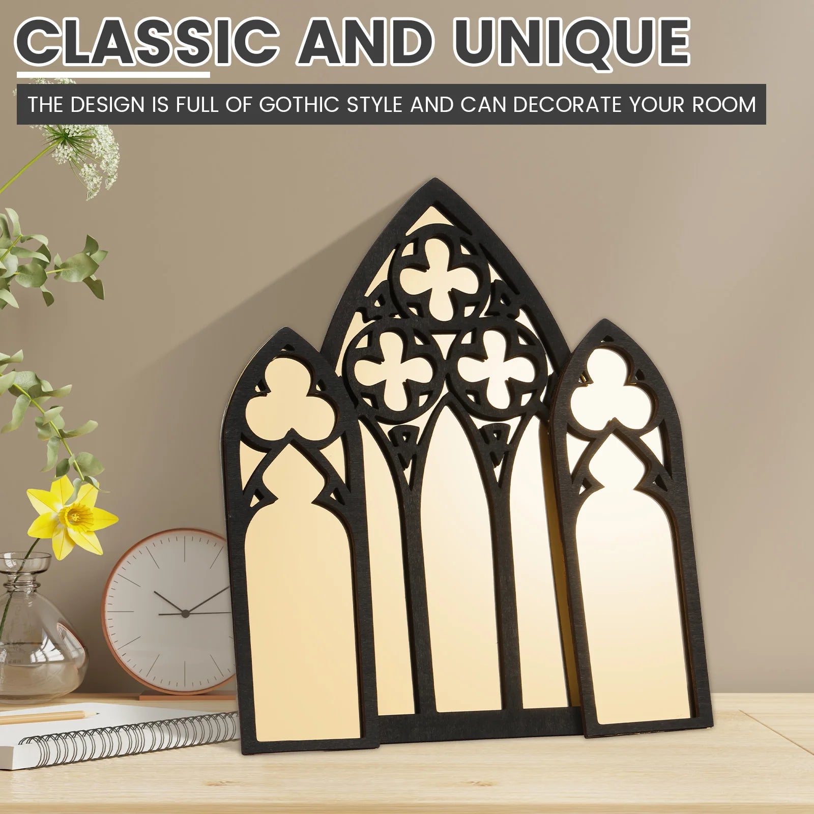 3Pcs Gothic Arched Wall Mirrors Cathedral Window Design Home Decor
