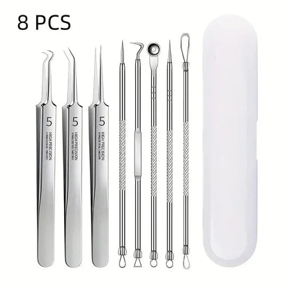 8-Piece Stainless Steel Acne Extraction Tool Kit - Professional