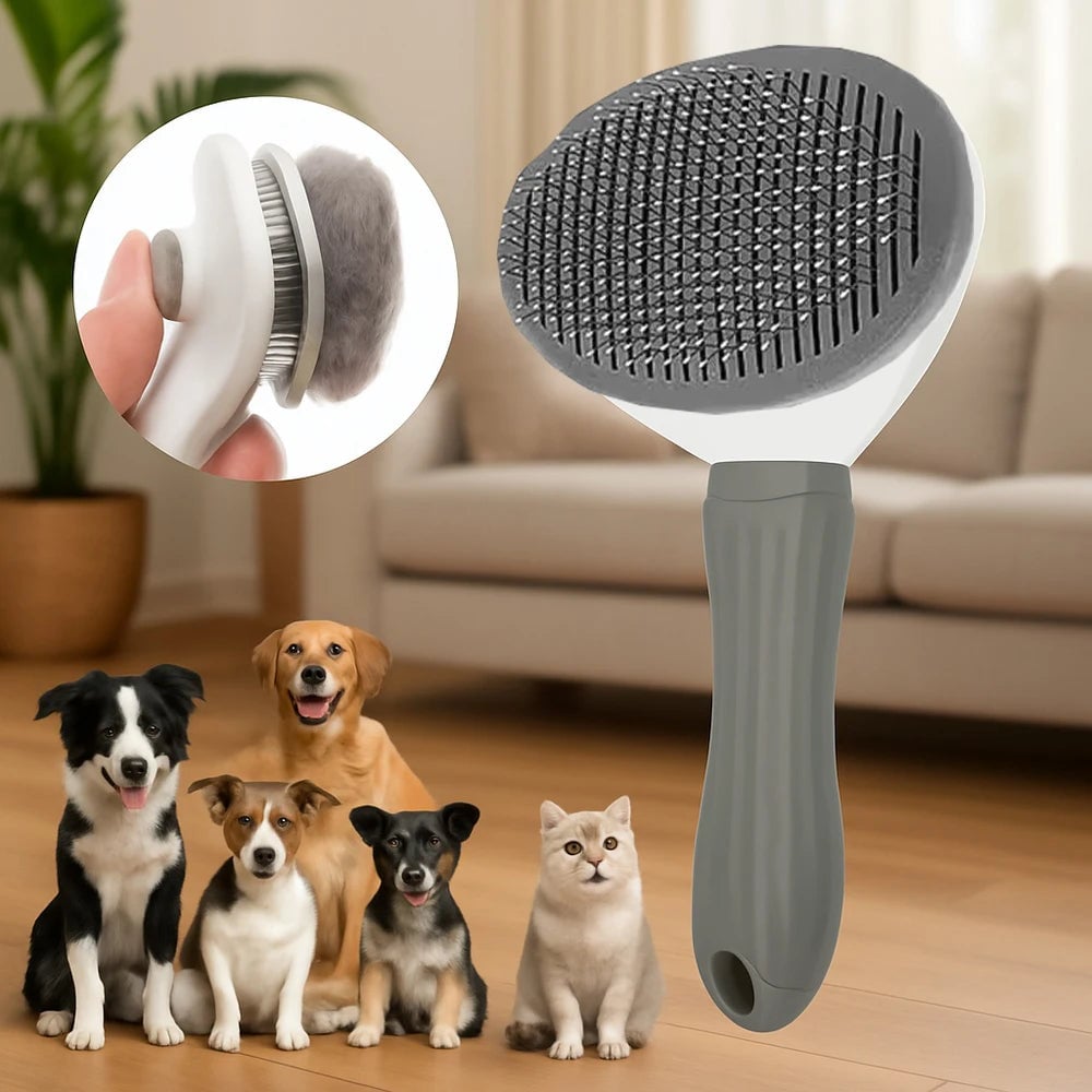 Self-Cleaning Dog Grooming Brush with Massage & Detangling Comb