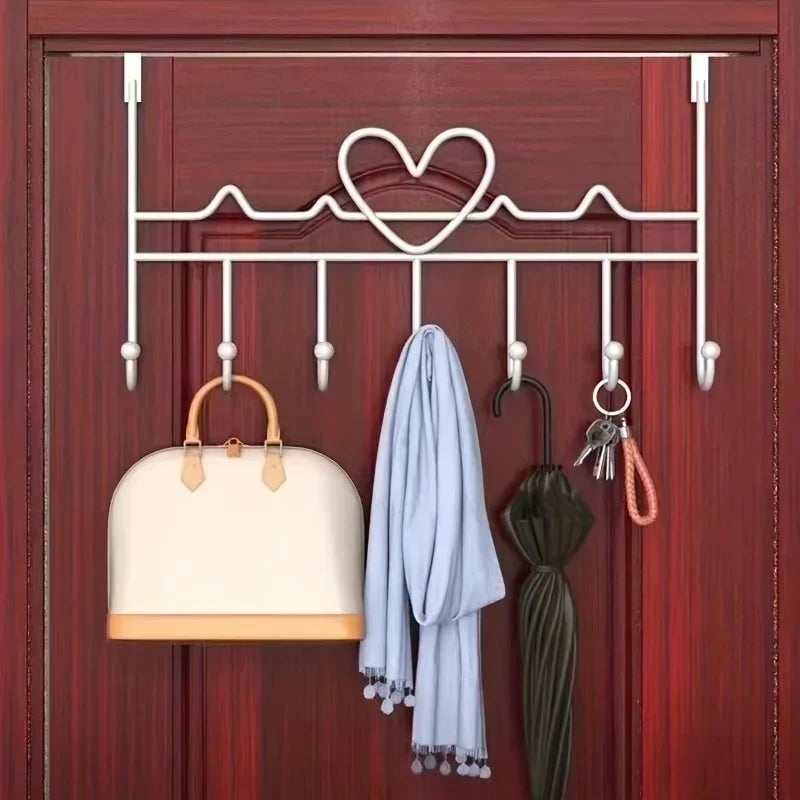 7Hook Heart-Shaped Punch-Free Door Organizer Rack Storage Hanger