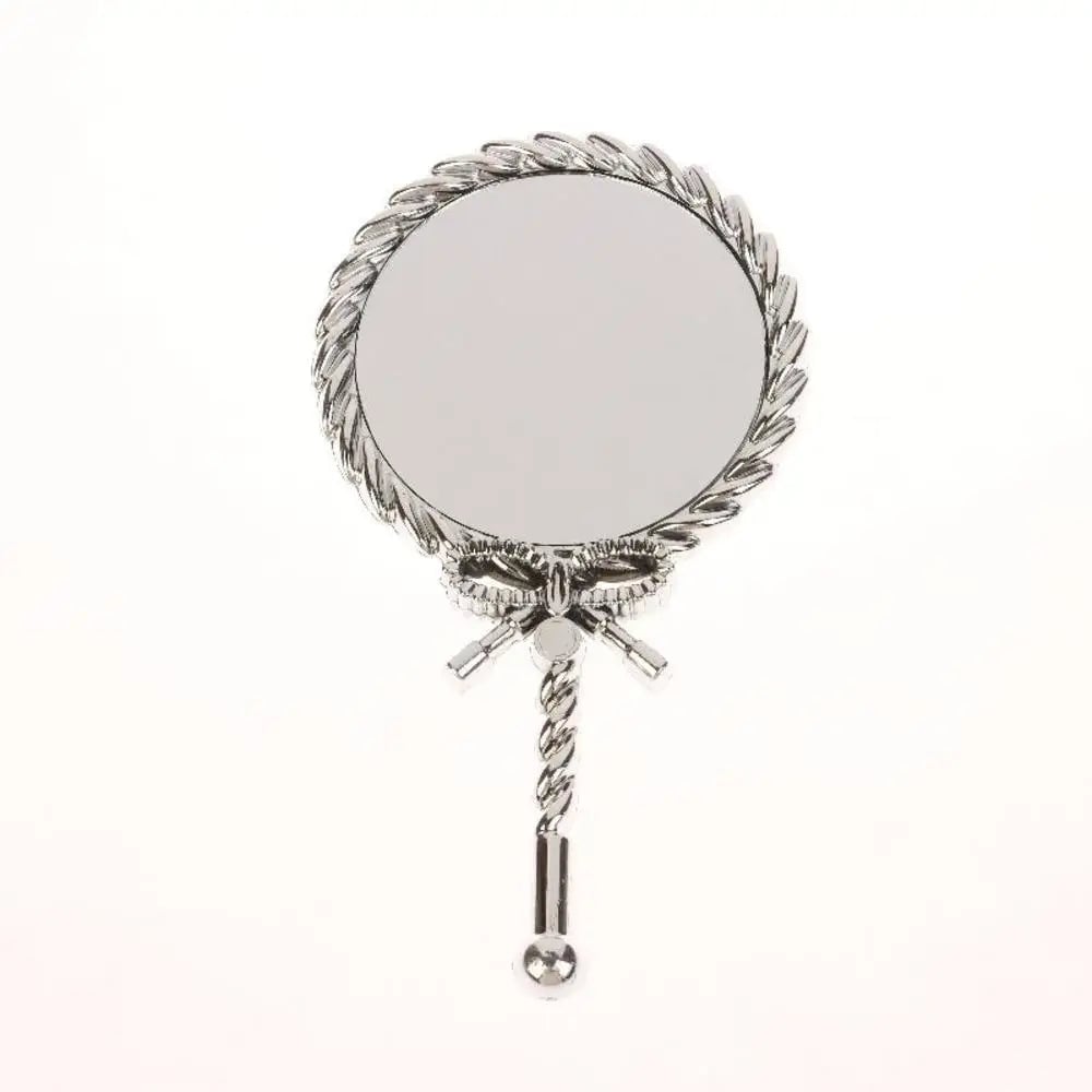 Vintage Oval Round Handheld Makeup Mirror Patterned Beauty Tool