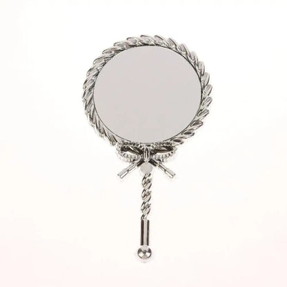 Vintage Oval Round Handheld Makeup Mirror Patterned Beauty Tool