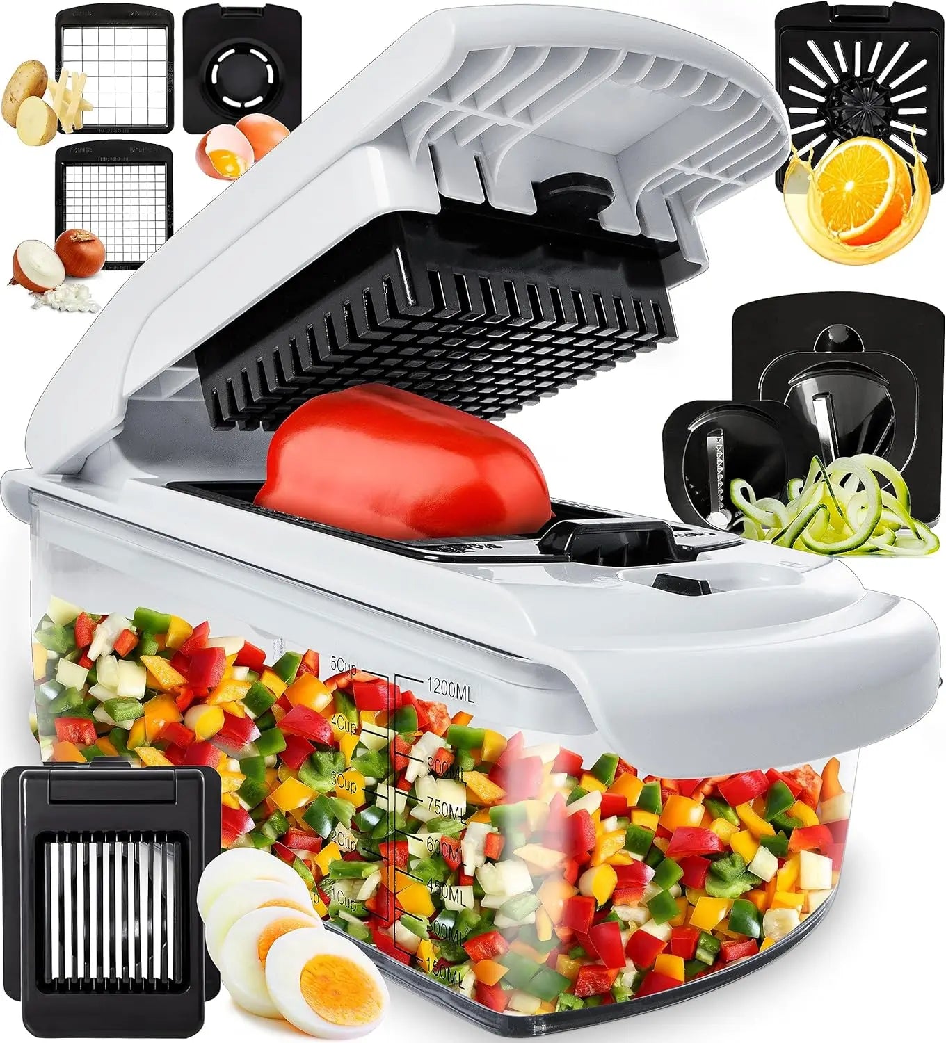 Multi-Function Vegetable Chopper with Spiral Cutter & Container