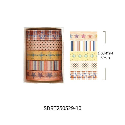 Basic Grid Star Washi Tape 5-Pack Decorative Craft Stationery Set