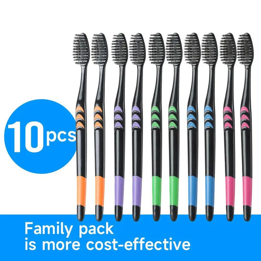 10 Pack Bamboo Charcoal Soft Bristle Toothbrushes for Family Travel