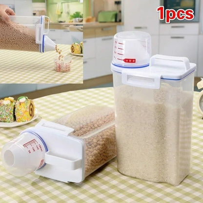 Transparent PP Food Storage Container with Measuring Cup - Rice Cereal