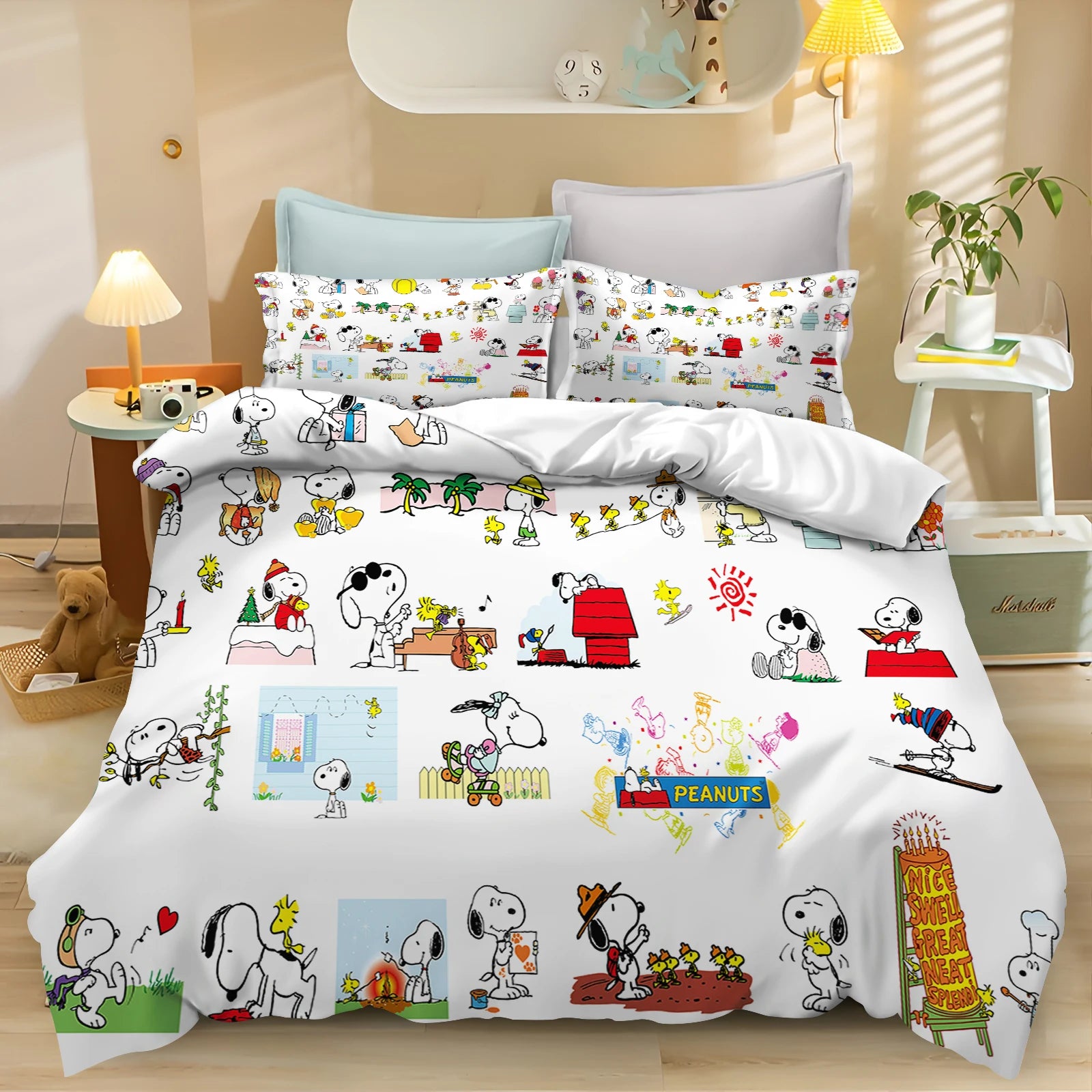Snoopy Peanuts 3D King Size Duvet Cover Comforter Bedding Set