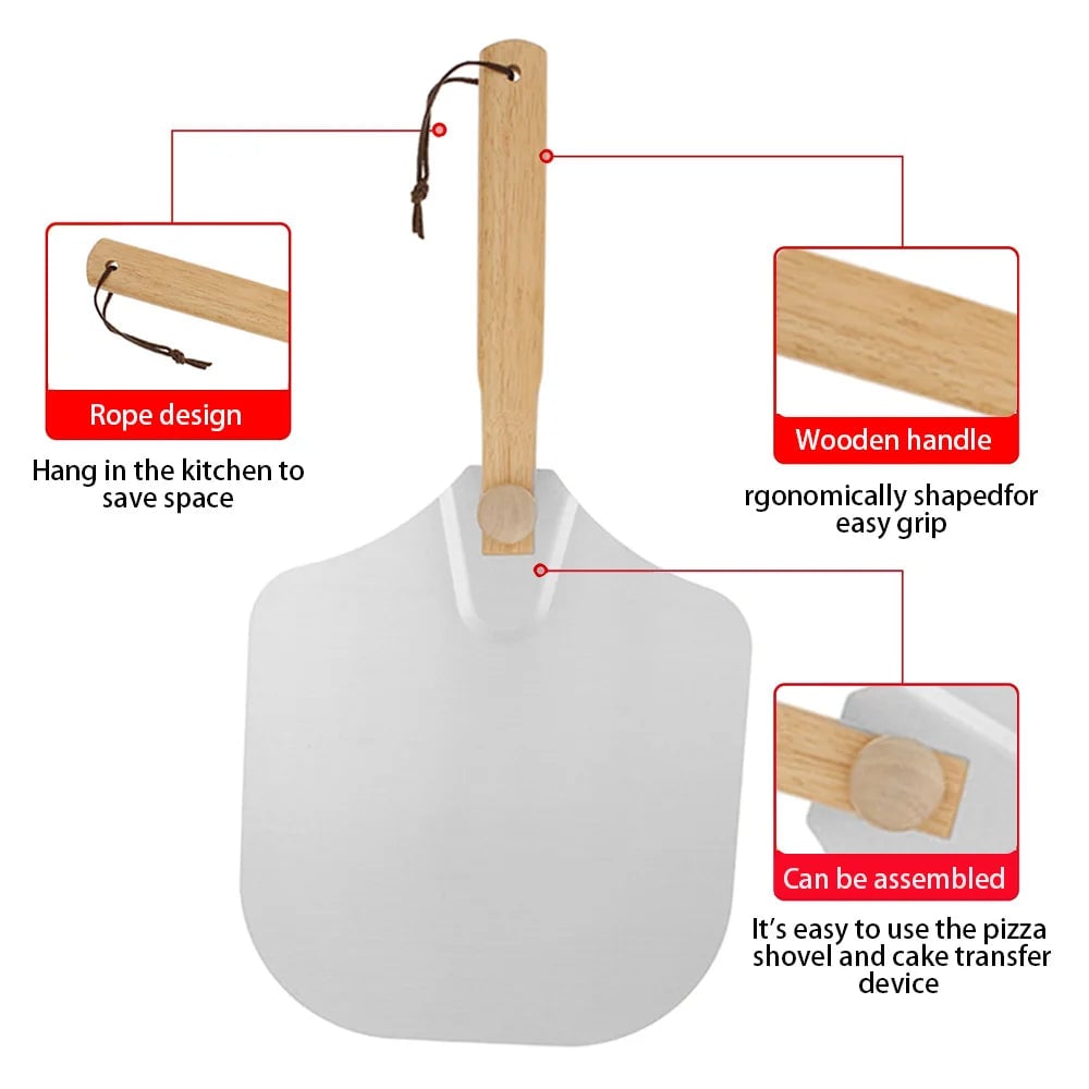Foldable Pizza Spatula Metal Strip Wooden Handle Nonstick Tool