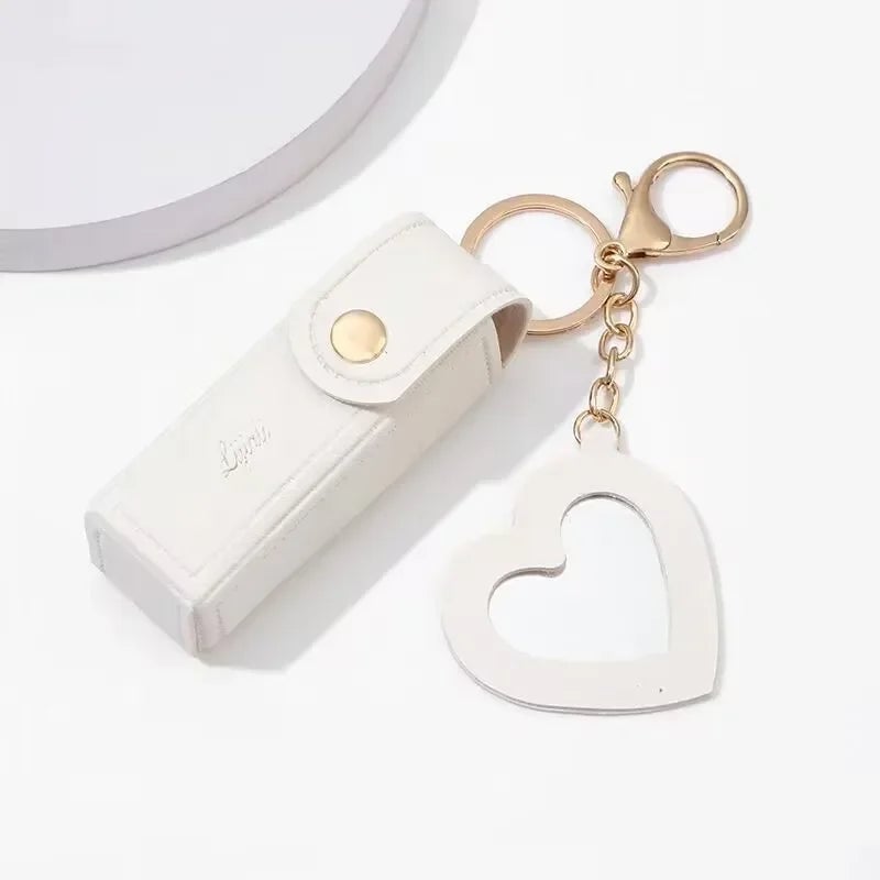 Leather Lipstick Pouch with Mirror & Keychain - Protective Makeup Bag