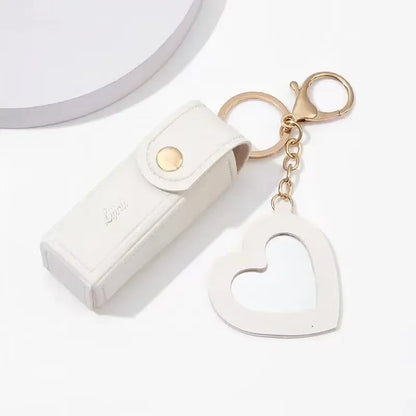 Leather Lipstick Pouch with Mirror & Keychain - Protective Makeup Bag