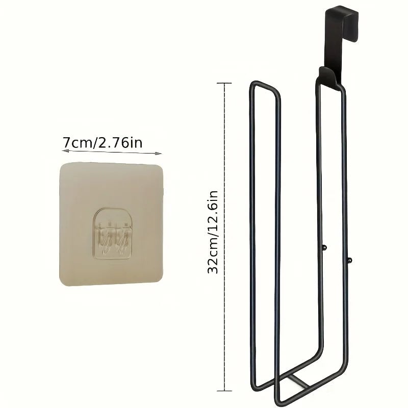 Self-Adhesive Black Iron Toilet Paper Holder with Towel Bar