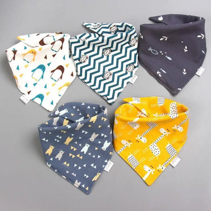 Cotton Triangle Bandana Bibs Set - Waterproof Baby Saliva Towels 5pc