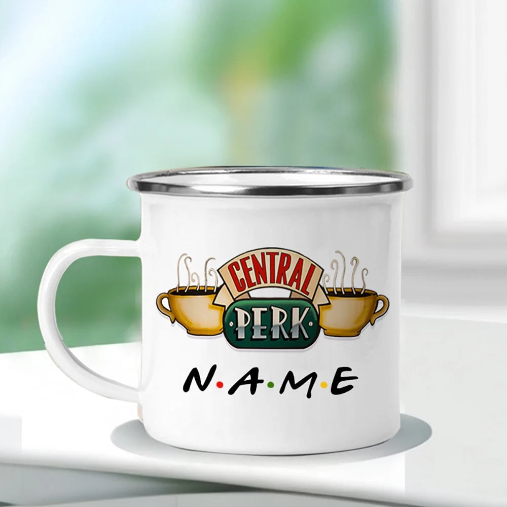 Personalised 11oz Enamel Central Perk Friends TV Show Coffee Mug