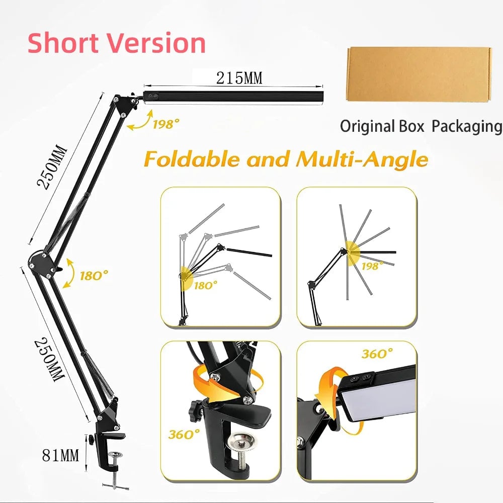 10W LED Clamp Desk Lamp - Swing Arm, 10 Brightness Levels, 3 Modes