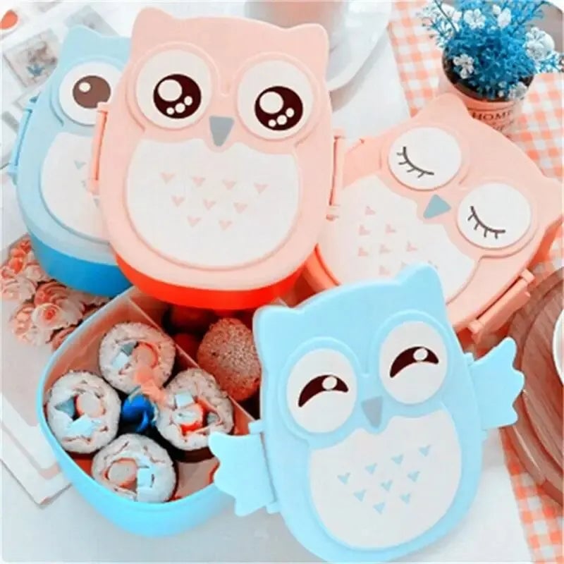 Kids Portable Bento Lunch Box Plastic Food Container with Cartoon Cutlery