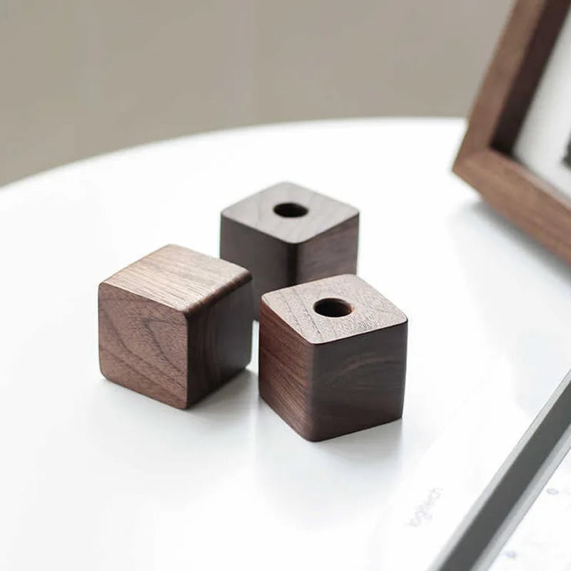 Walnut Wood Square Pen Holder Desk Organizer Pencil Stand Container